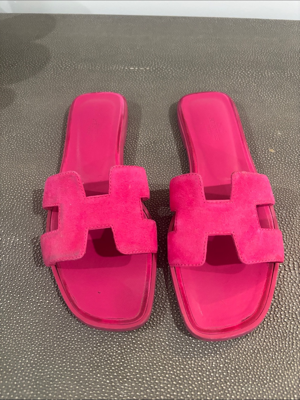 Hermes Hot Pink Suede Oran Slide Mules